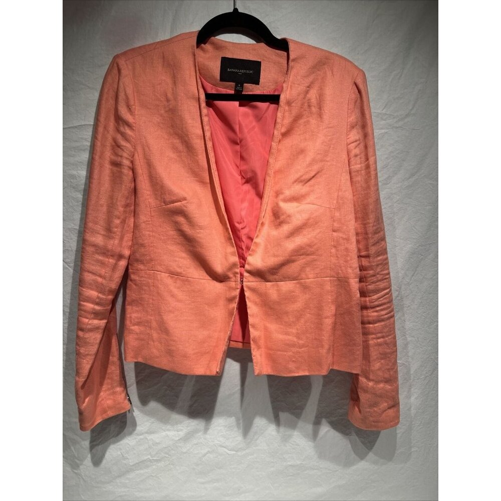 Banana Republic Jacket Womens Size 6 Linen Blazer Cardigan Peach Preppy